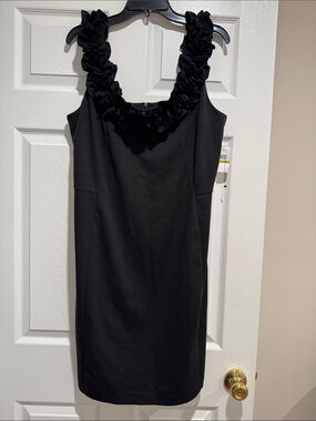 Roulette Woman Dress Black Ruffle-Trim Midi Dress Size 14 New